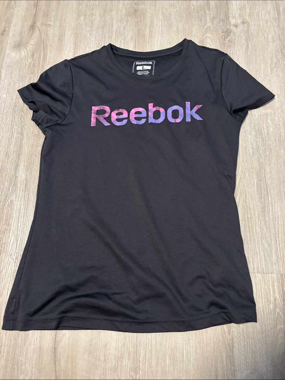 Reebok Black Short-Sleeve Tee with Pink-Purple Logo